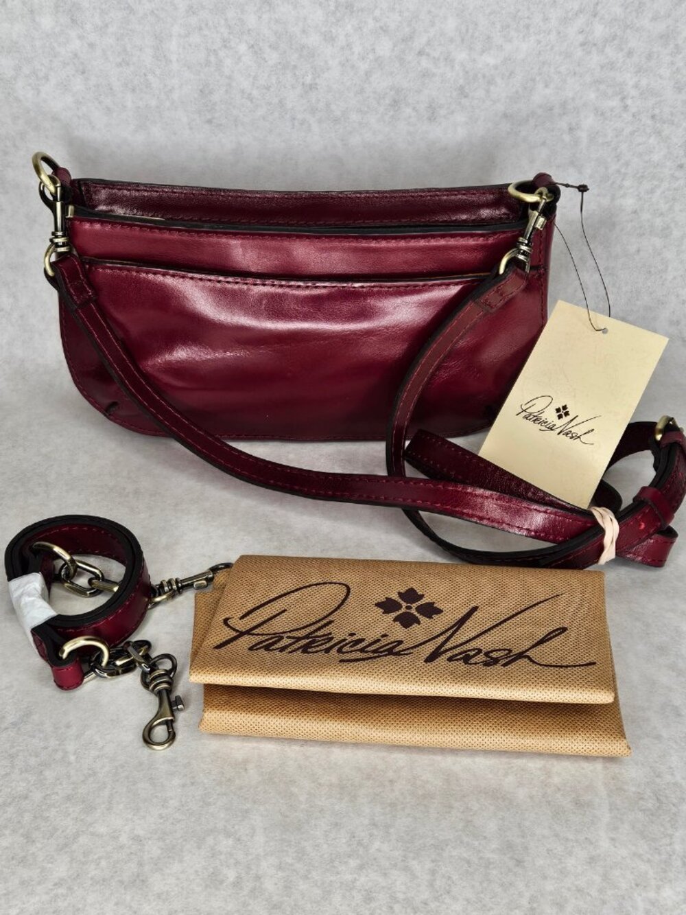 Patricia Nash Vintage Distress Sassi Oxblood Crossbody Purse Handbag